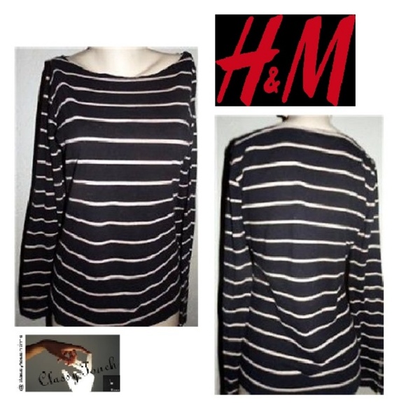 H&M Tops - H & M Black/ Beige Stripe Stretch Knit Shirt